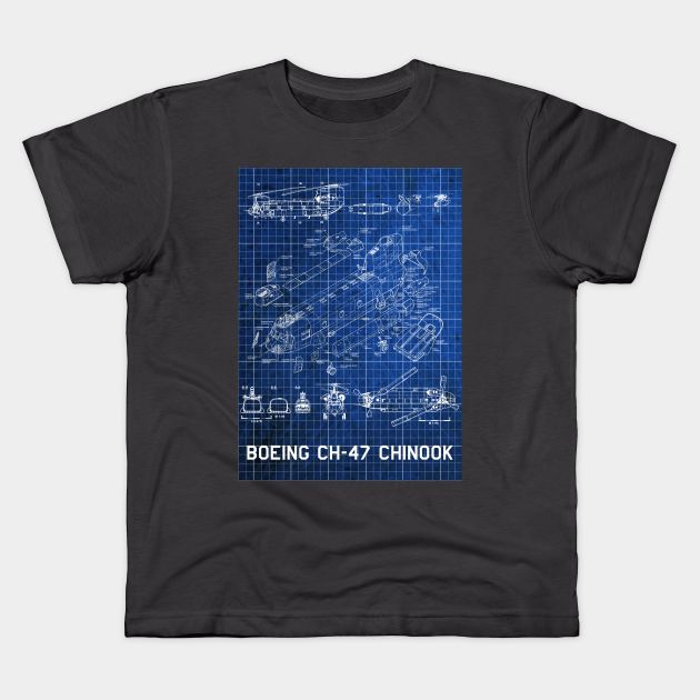 Blueprint of CH 47 Chinook Kids T-Shirt by Geoji 